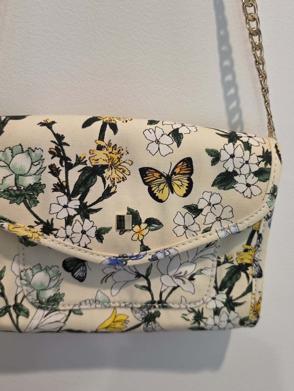 Talbots Botanical Garden Floral Canvas Clutch Bag Gold Chain - Picture 2 of 5
